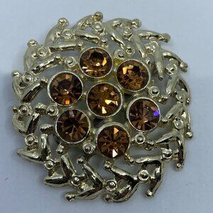 Vtg CORO gold tone yellow rhinestone brooch